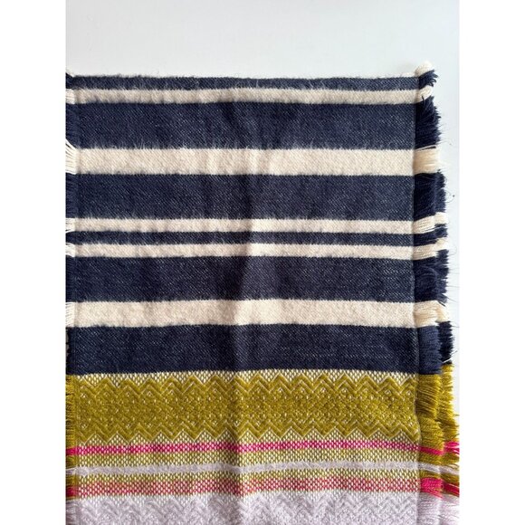 ZARA Multicolor Striped Snowflake Acrylic Knit Large Rectangle Blanket Scarf - Picture 2 of 9